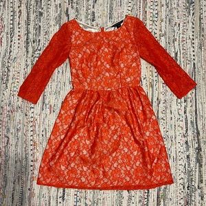 French connection orange lace dress with sleeves